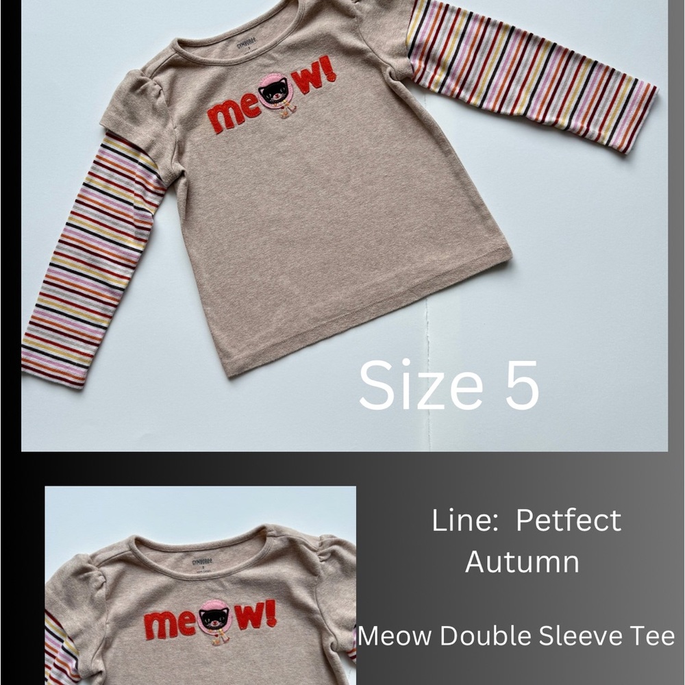 Meow Double Sleeve Tee - Tan and Multicolor